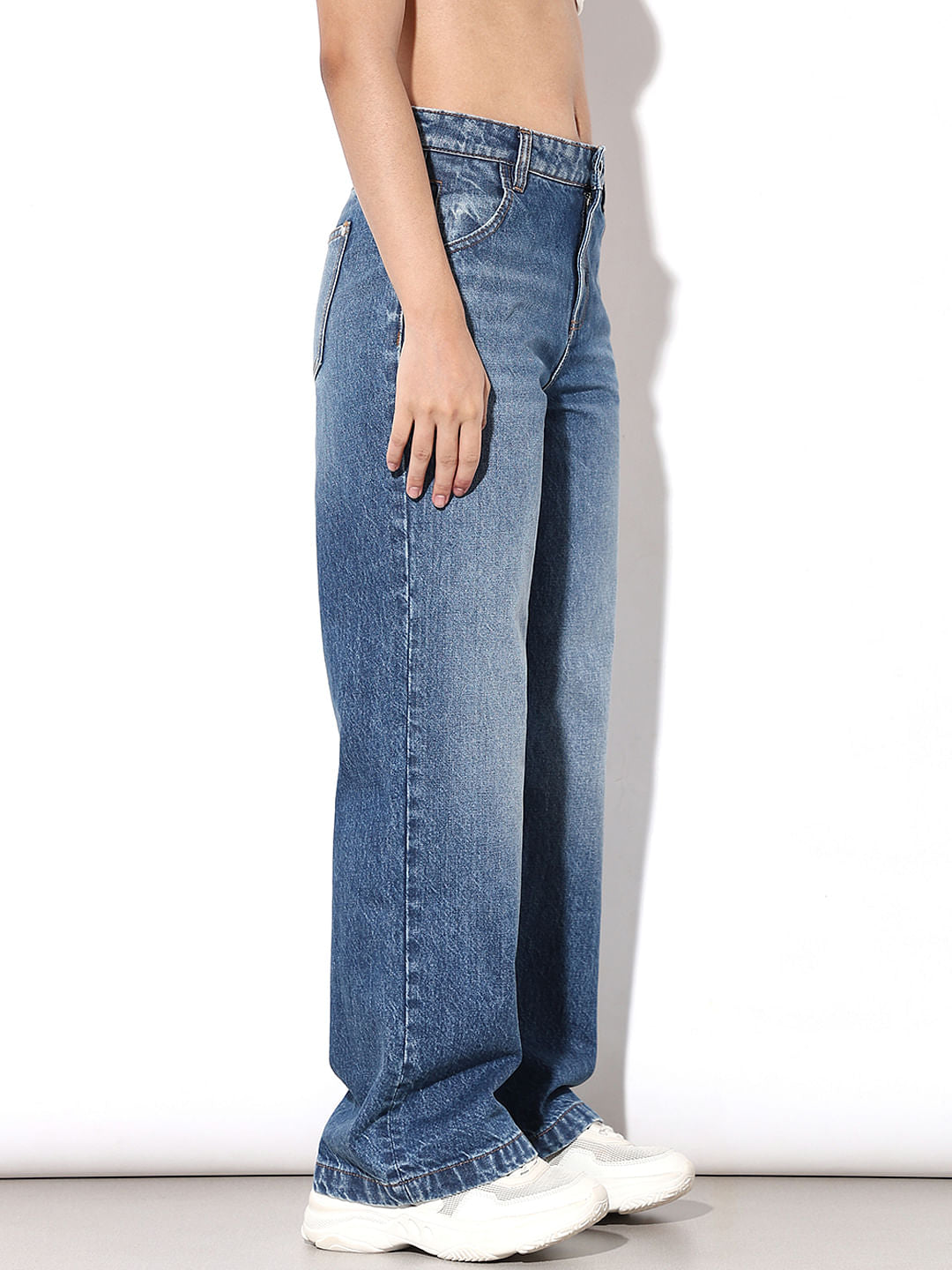 Blue High Rise Wide Leg Jeans