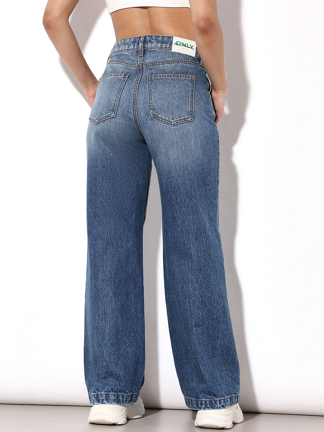 Blue High Rise Wide Leg Jeans