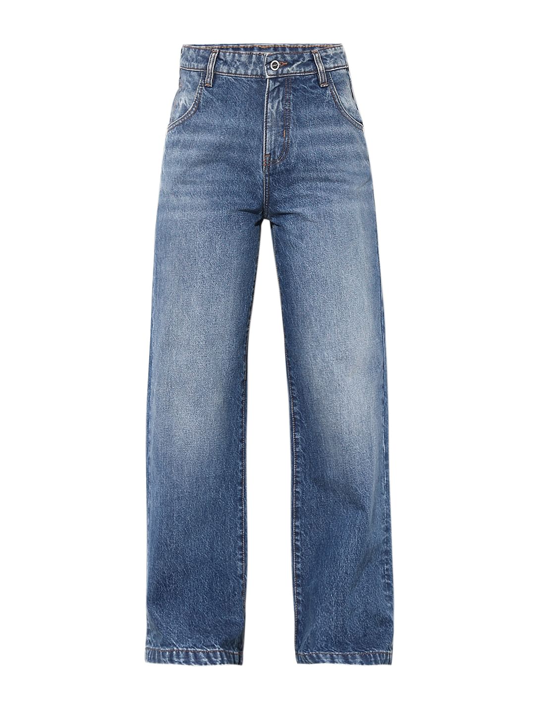 Blue High Rise Wide Leg Jeans