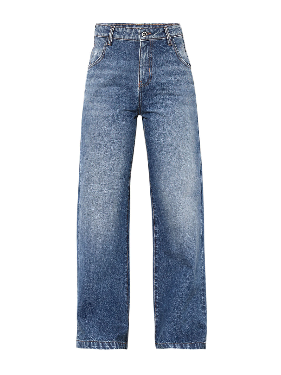 Blue High Rise Wide Leg Jeans