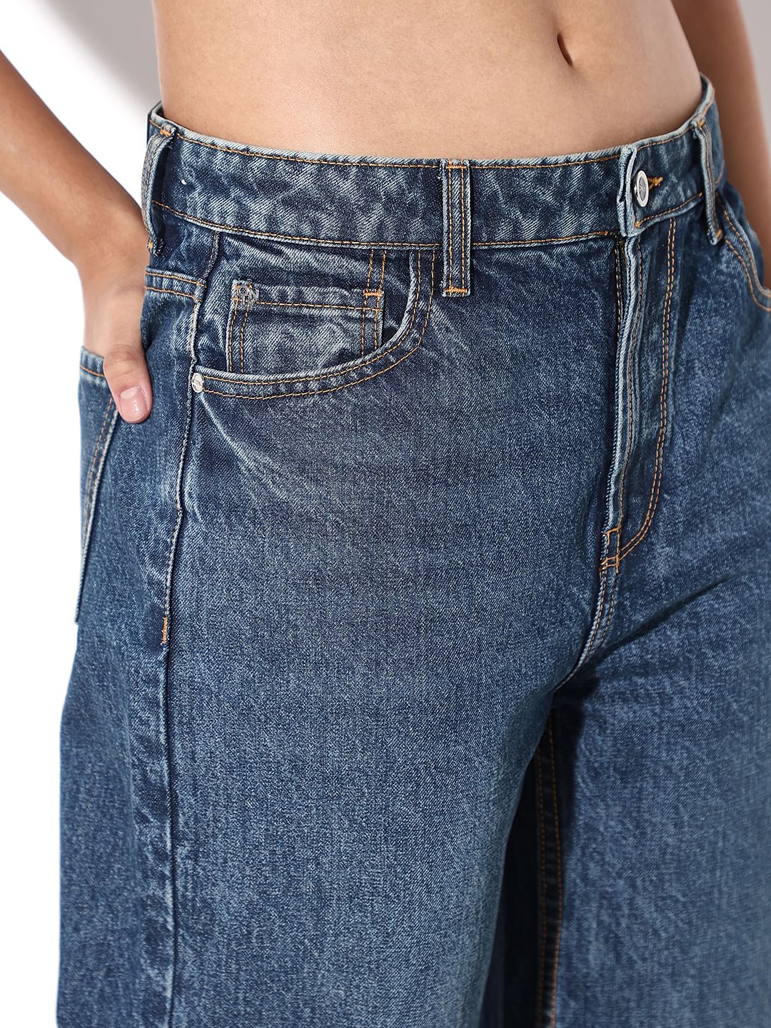 Blue High Rise Wide Leg Jeans