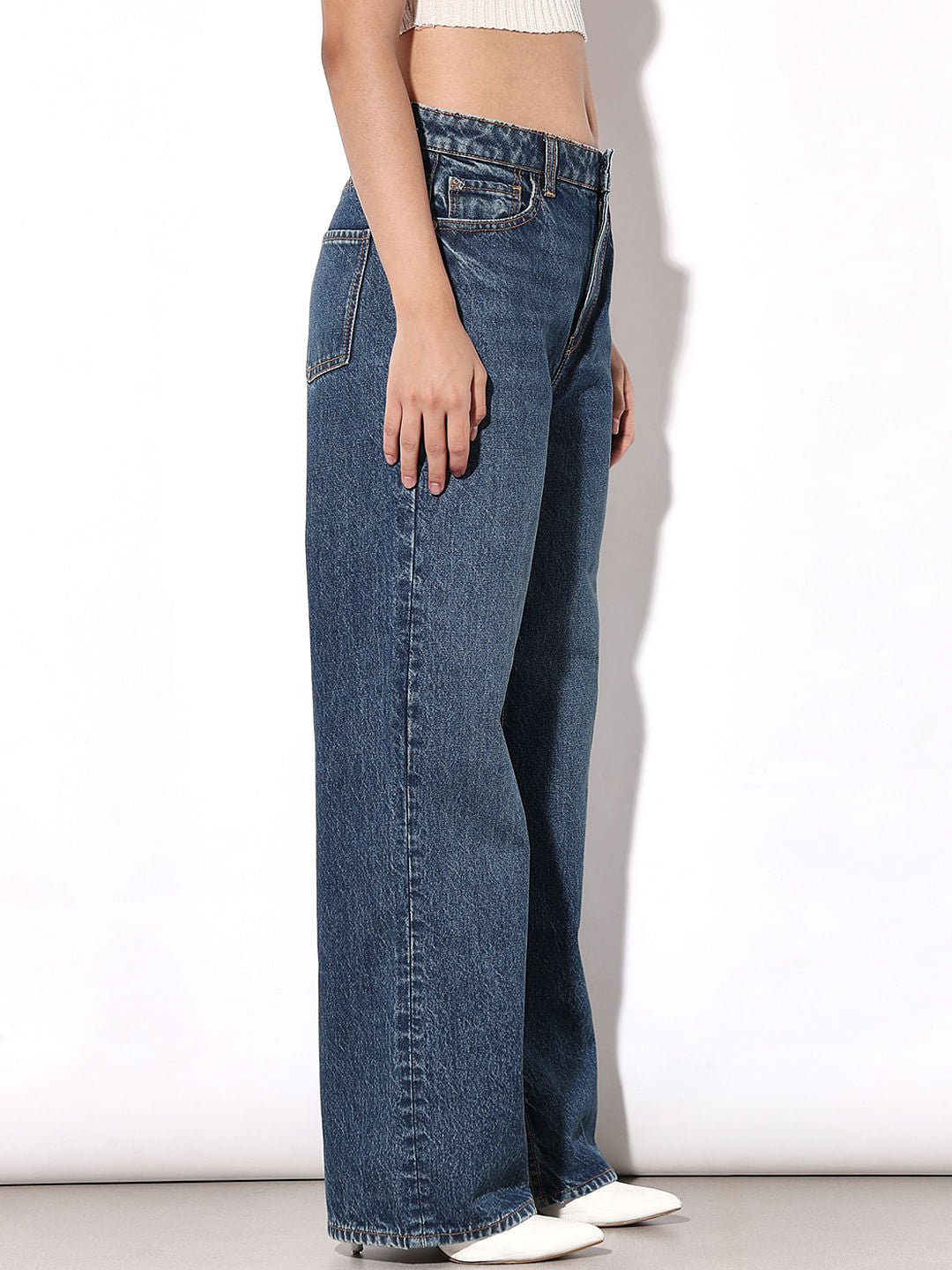 Blue High Rise Wide Leg Jeans