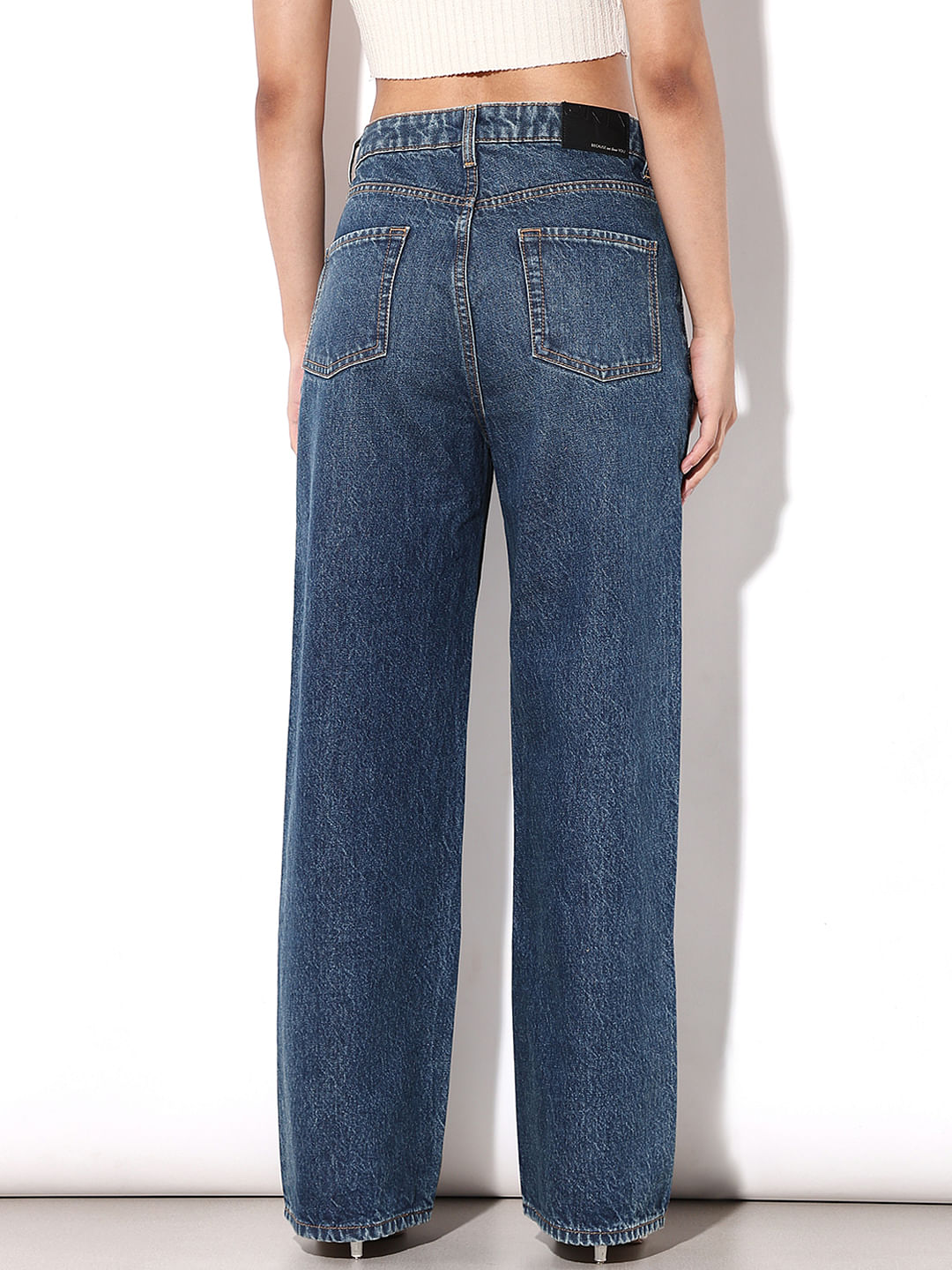 Blue High Rise Wide Leg Jeans