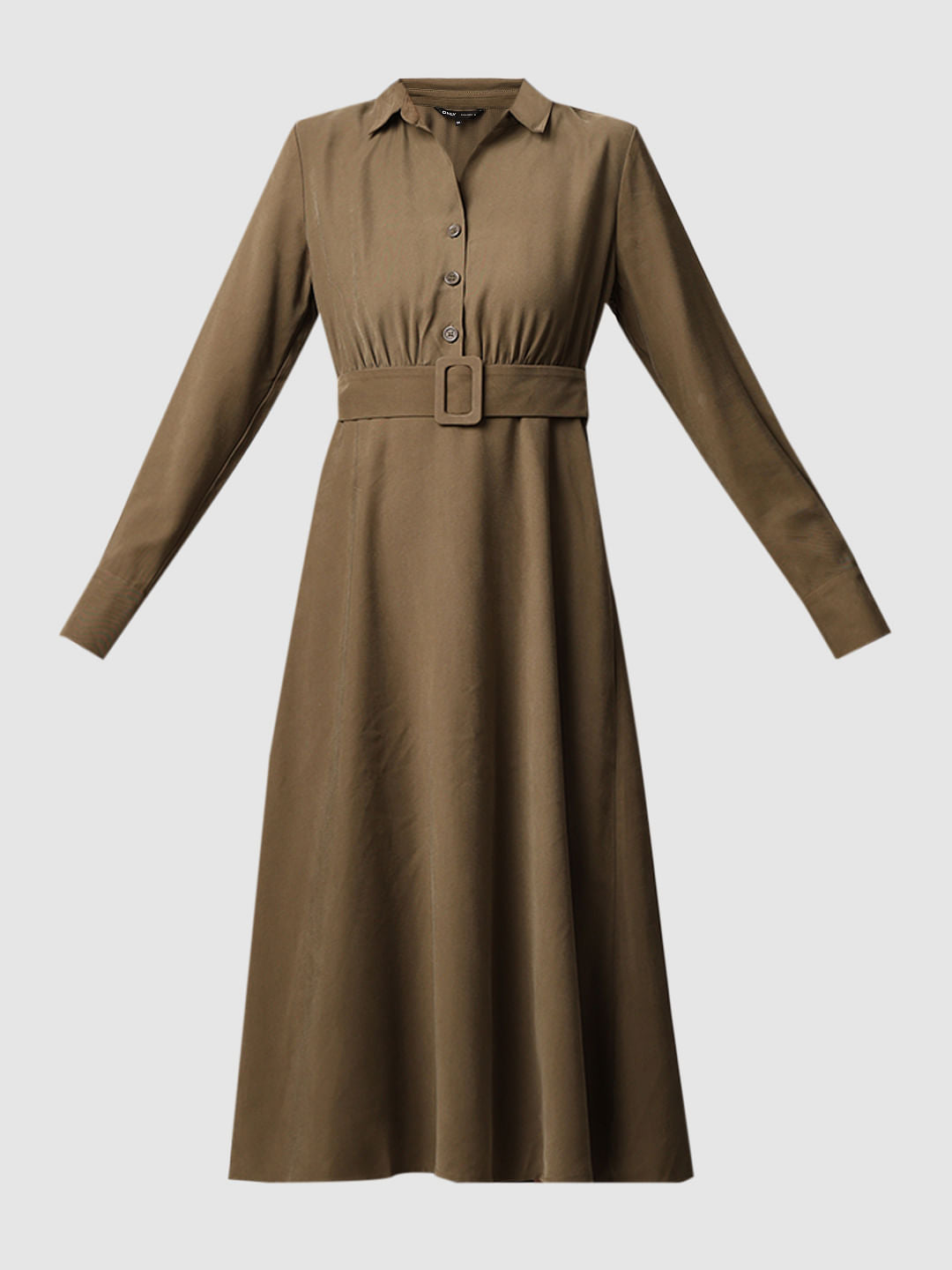 Dark Olive Belted Midi Dress