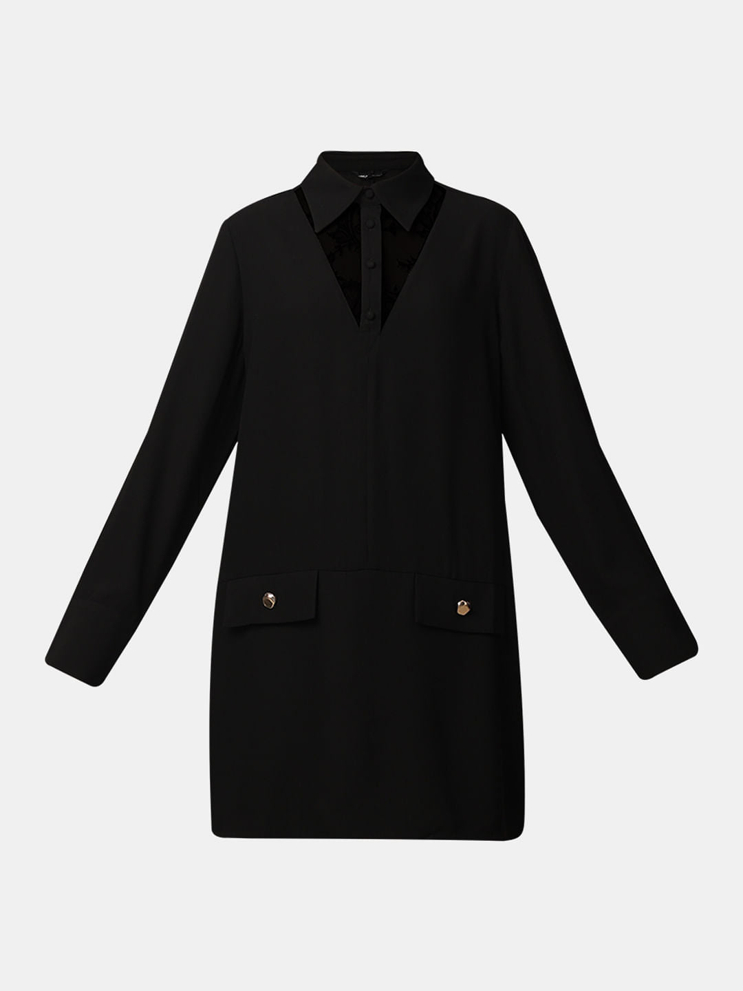 Black Lace Trim Blazer Dress