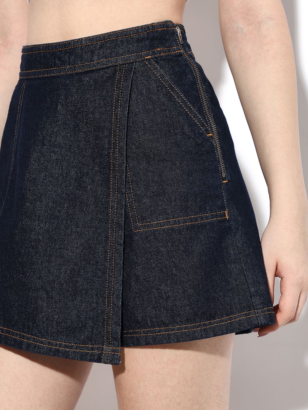 Blue Contrast Stitch Co-Ord Set Skorts