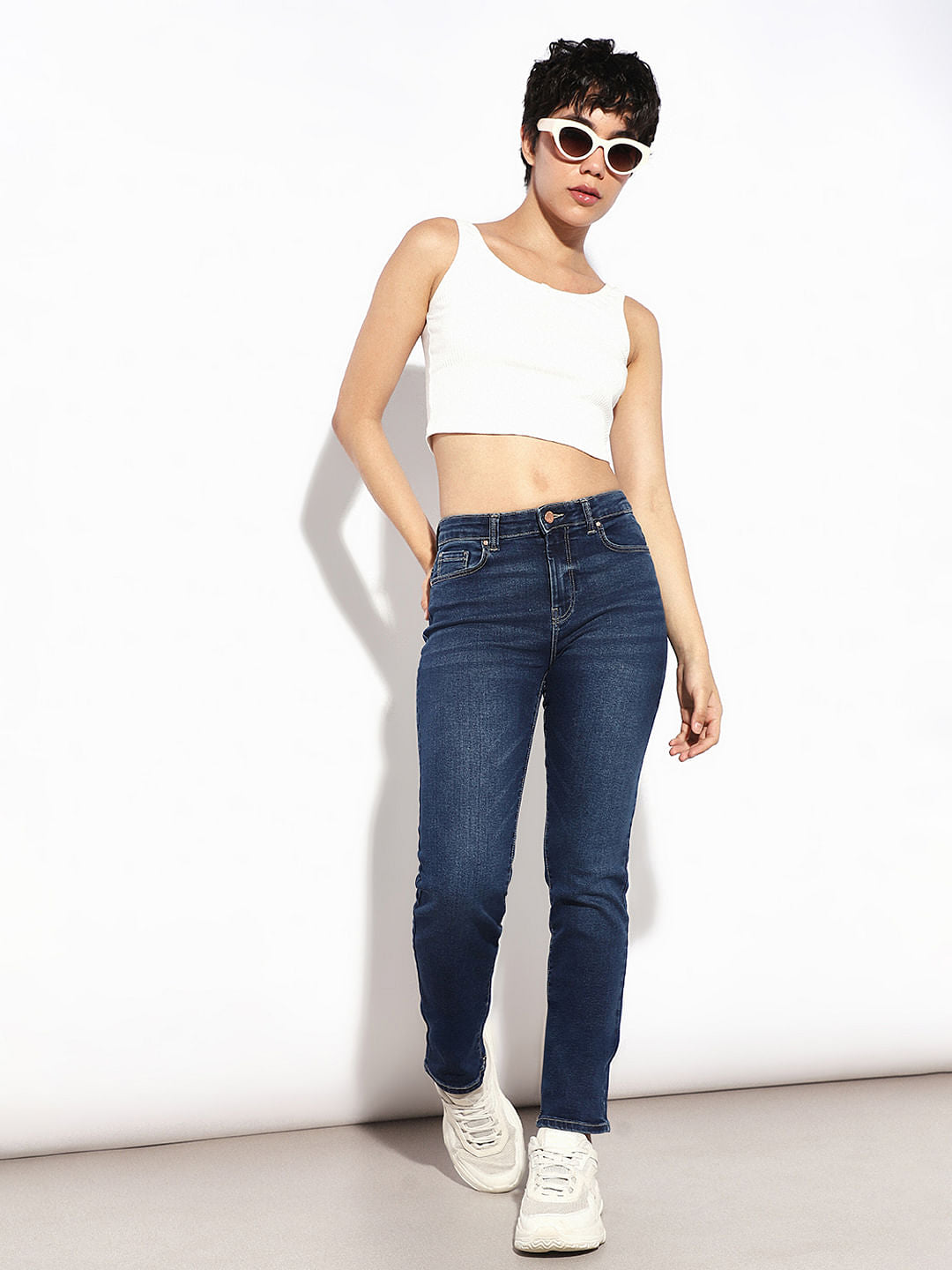 Dark Blue Mid Rise Slim Fit Jeans