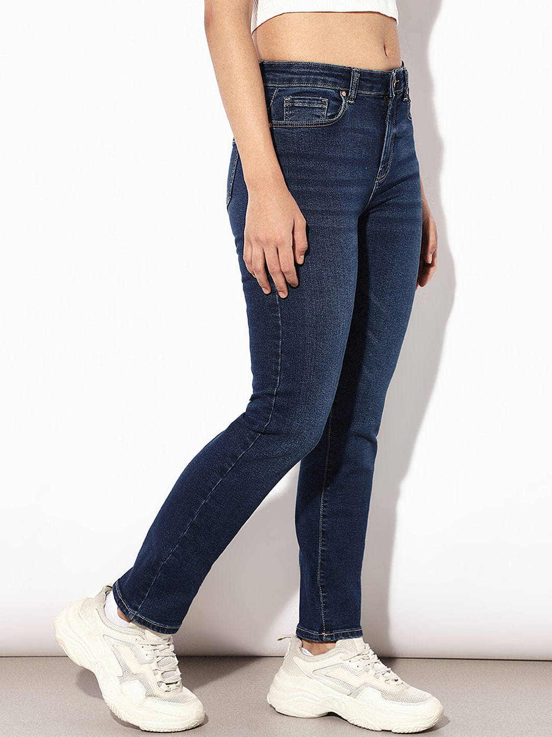 Dark Blue Mid Rise Slim Fit Jeans