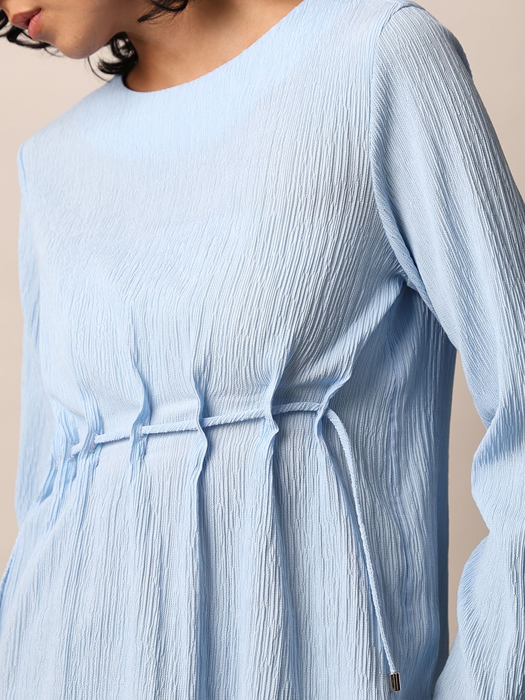 Blue Textured Peplum Top