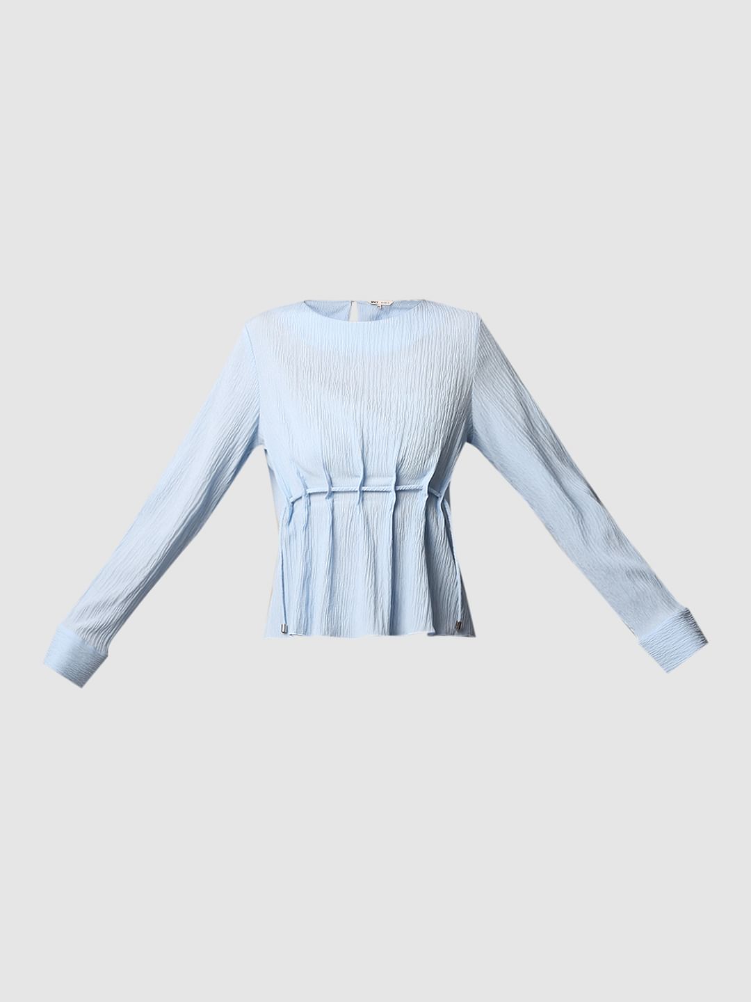 Blue Textured Peplum Top