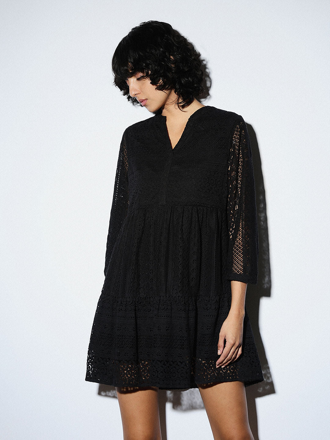 Black Lace Flared Dress