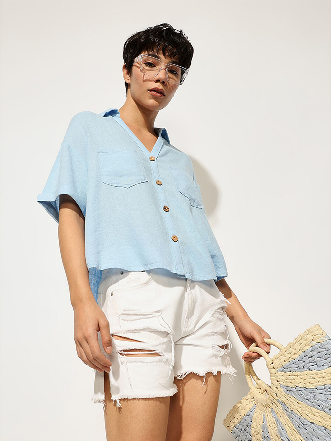 Light Blue Linen Oversized Shirt