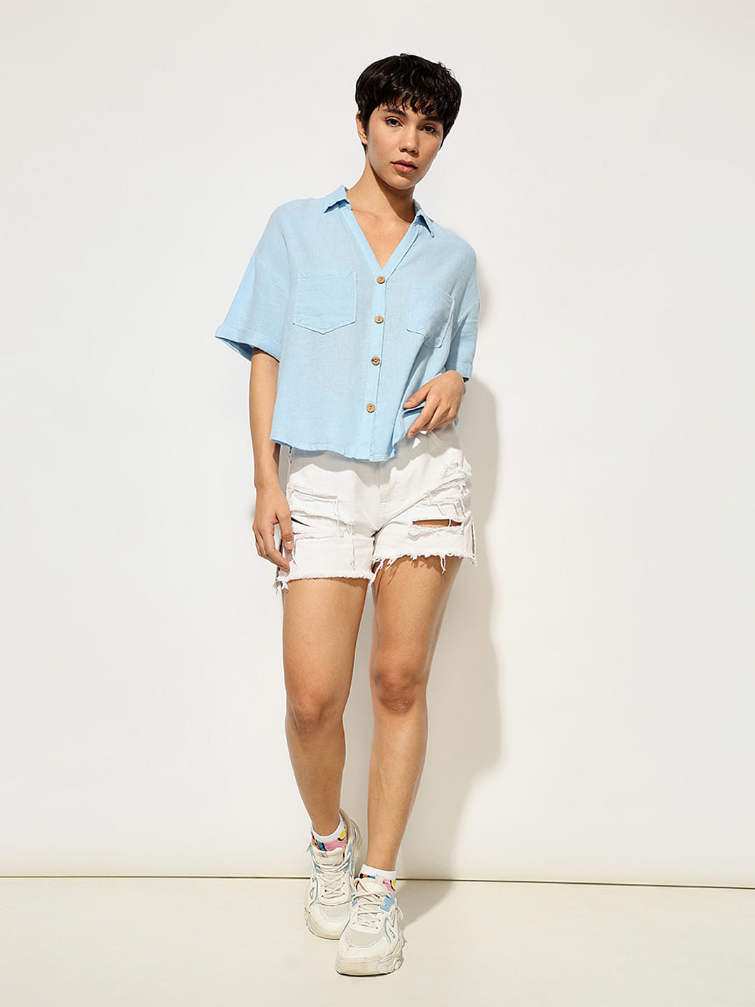 Light Blue Linen Oversized Shirt
