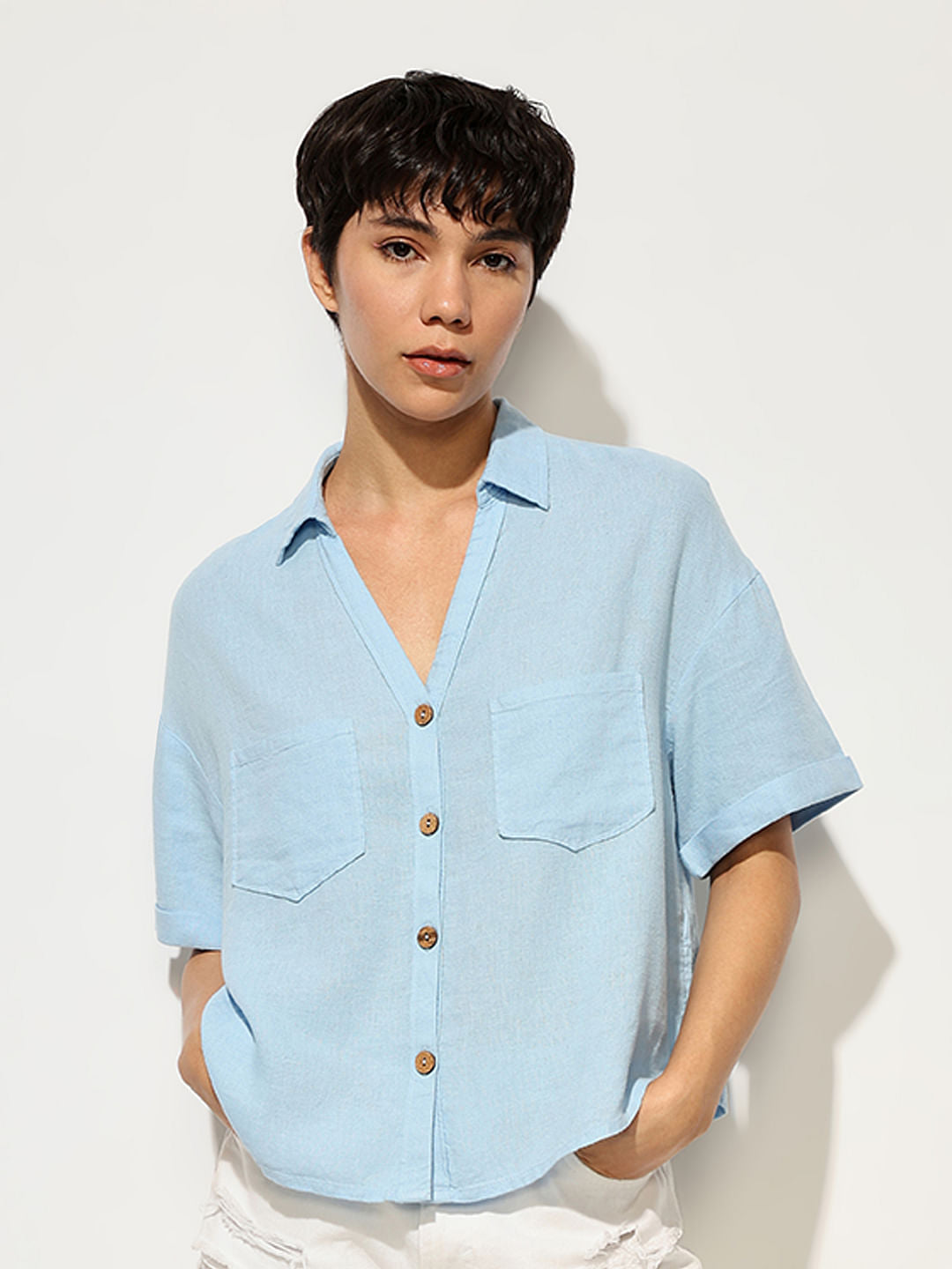 Light Blue Linen Oversized Shirt
