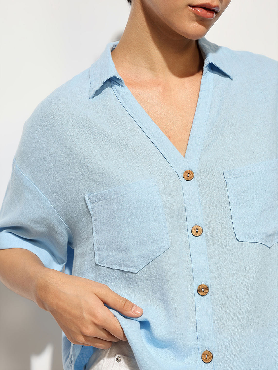 Light Blue Linen Oversized Shirt