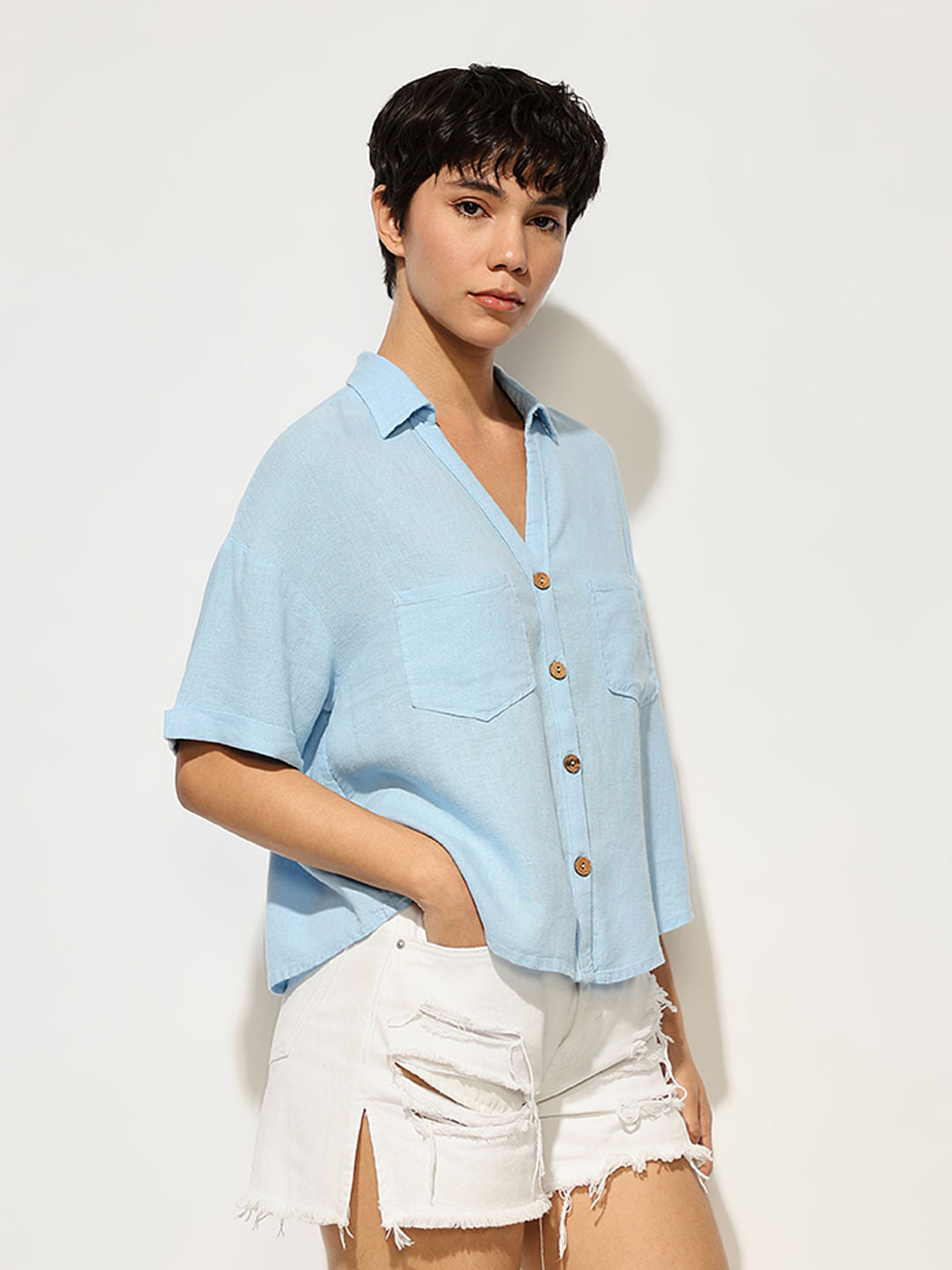 Light Blue Linen Oversized Shirt