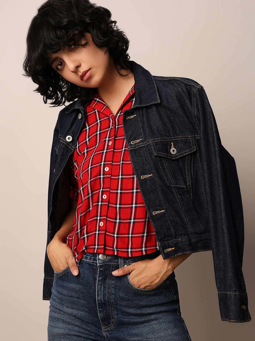 Red Check Print Regular Fit Shirt
