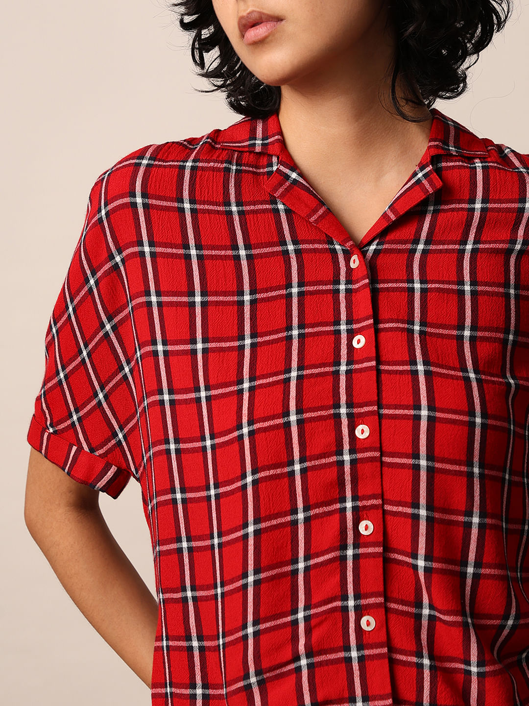 Red Check Print Regular Fit Shirt