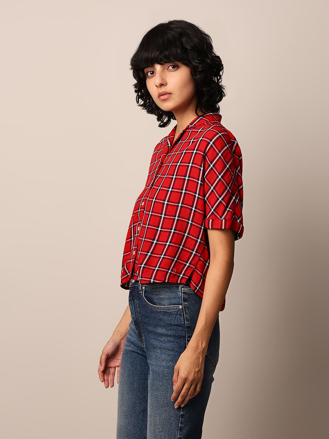 Red Check Print Regular Fit Shirt