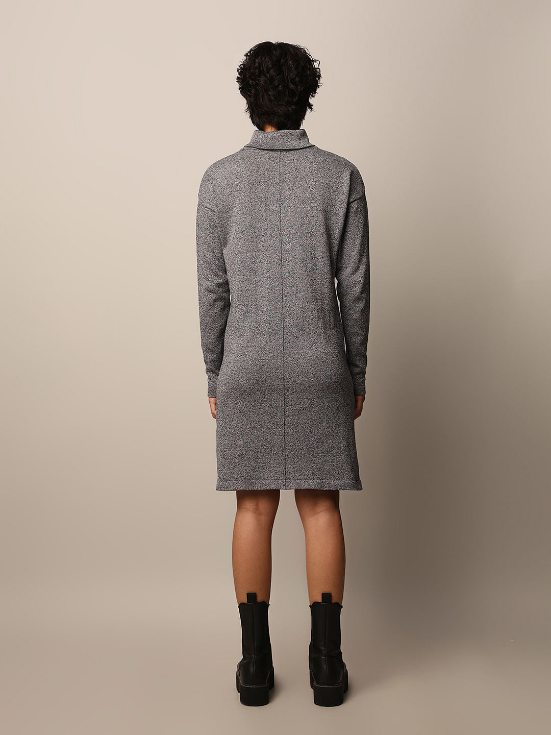 Grey Turtleneck Knit Dress