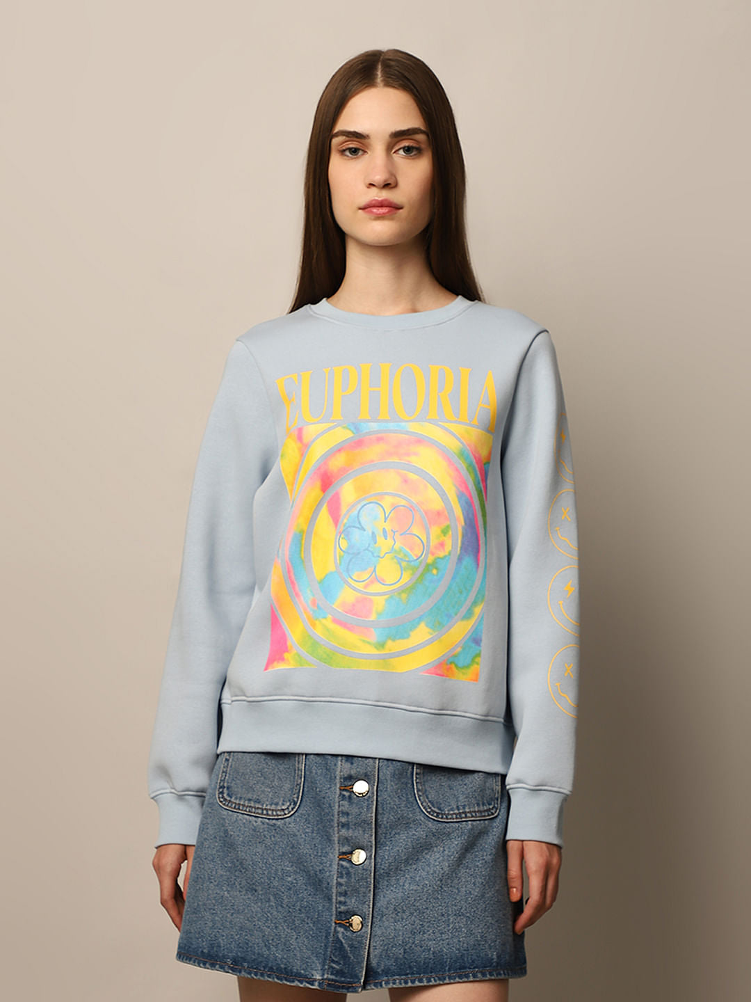Light Blue Printed Sweatshirt