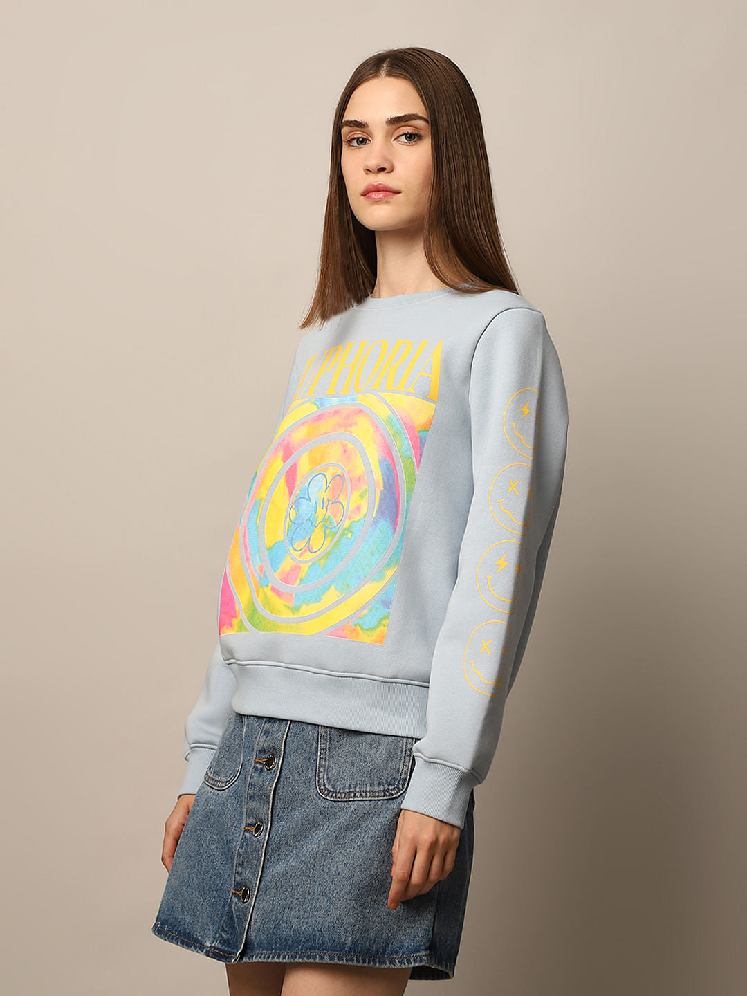 Light Blue Printed Sweatshirt