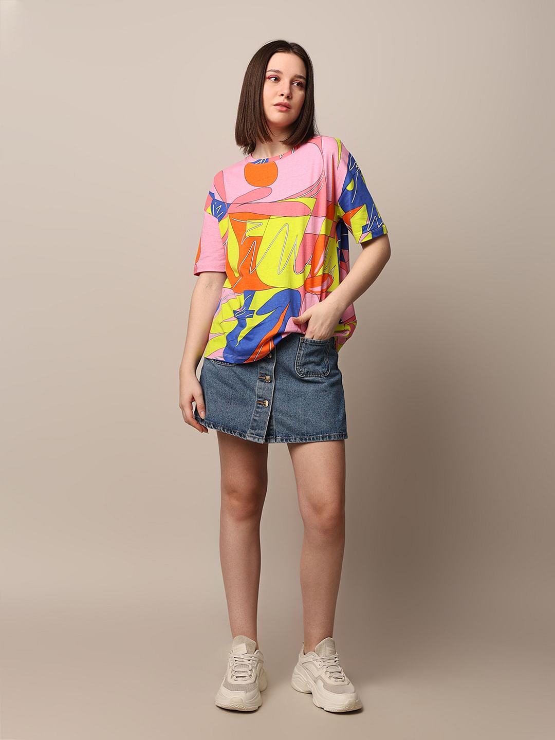 Multi-Colour Printed Oversized T-Shirt