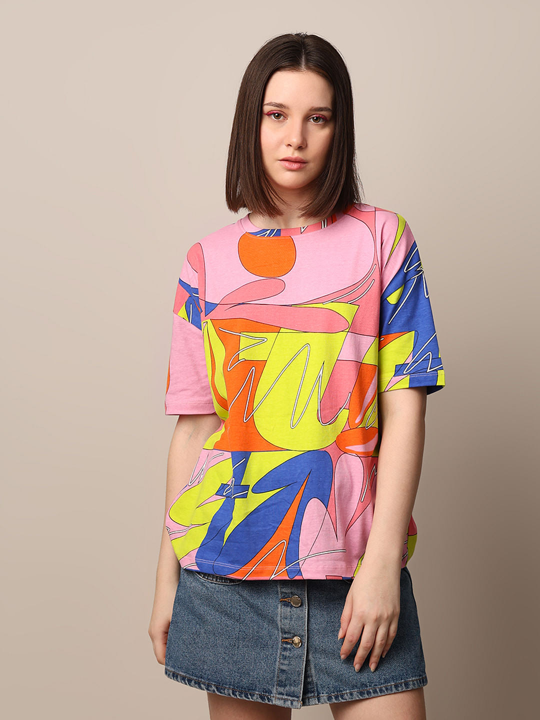 Multi-Colour Printed Oversized T-Shirt