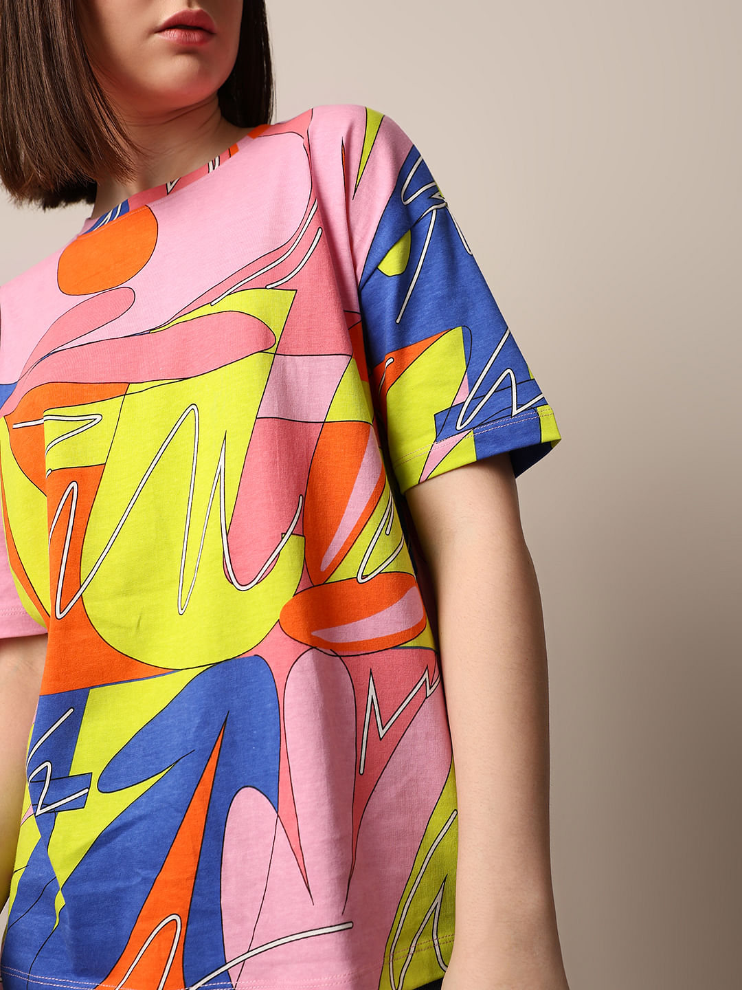 Multi-Colour Printed Oversized T-Shirt