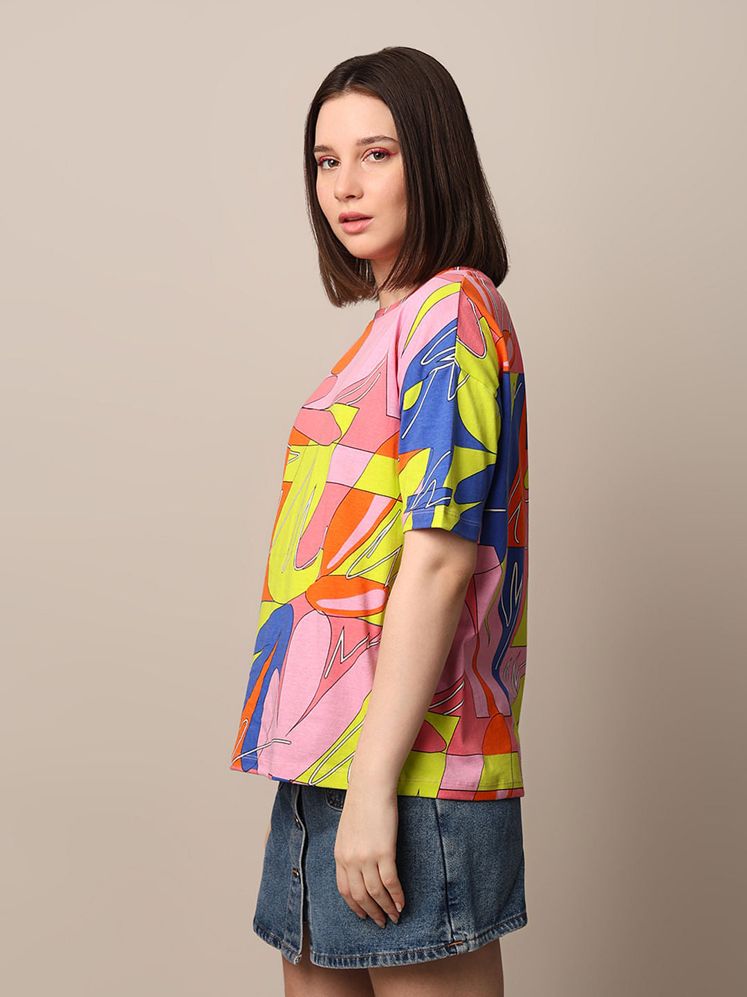 Multi-Colour Printed Oversized T-Shirt