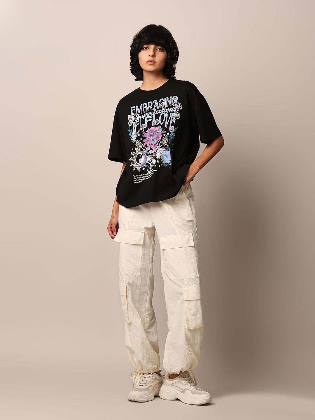 Black Graphic Print Oversized T-Shirt