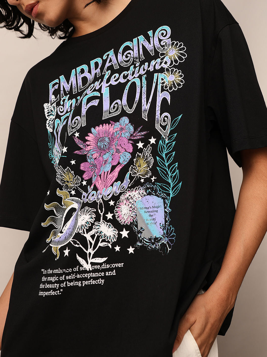 Black Graphic Print Oversized T-Shirt