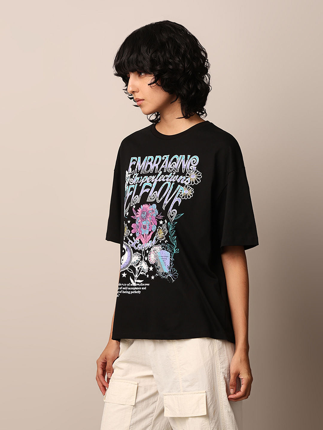 Black Graphic Print Oversized T-Shirt