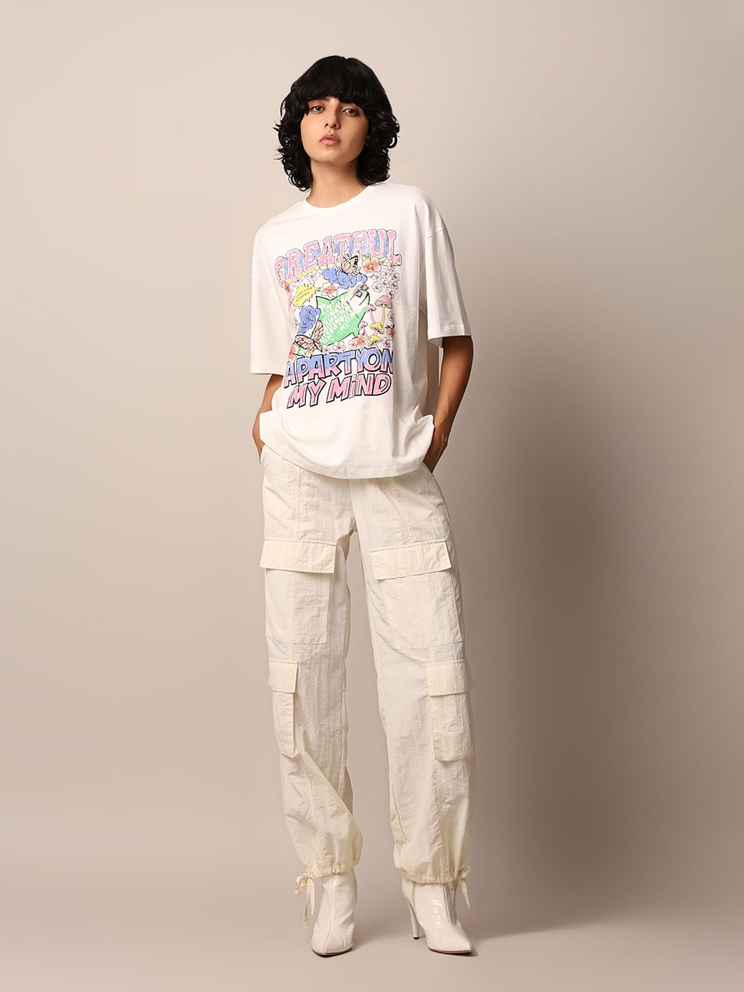 White Graphic Print Oversized T-Shirt