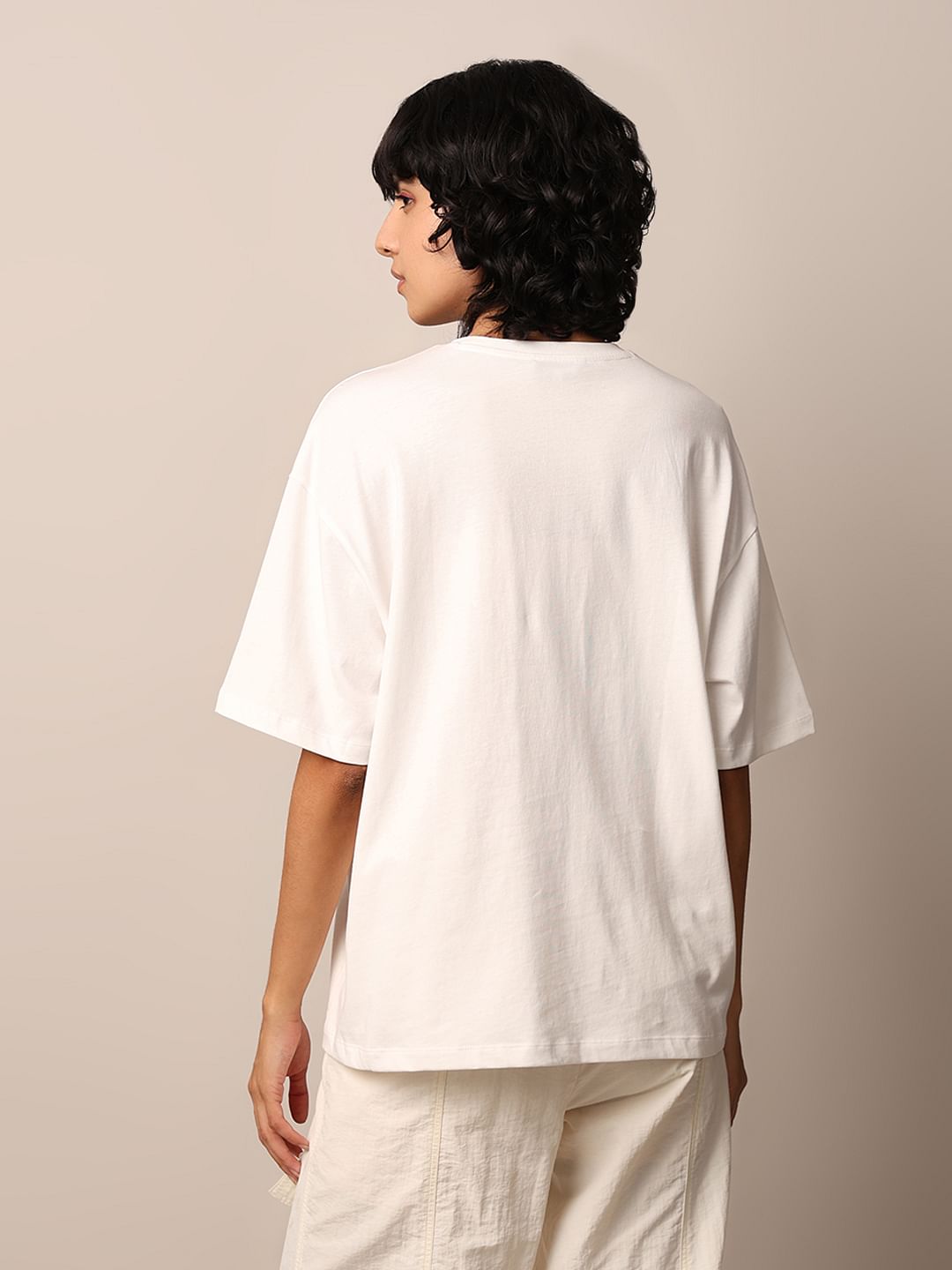 White Graphic Print Oversized T-Shirt