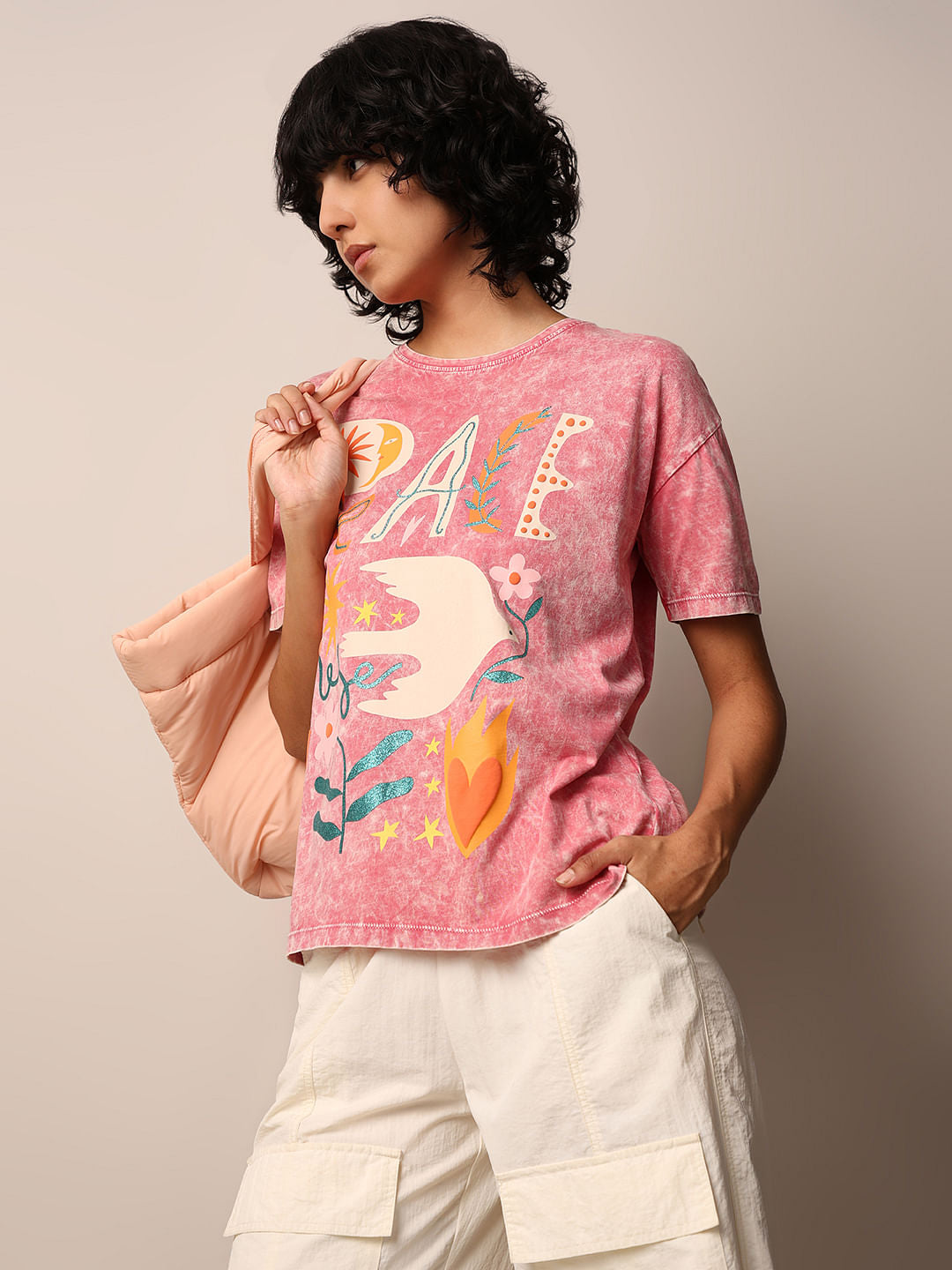 Peach Graphic Print T-Shirt