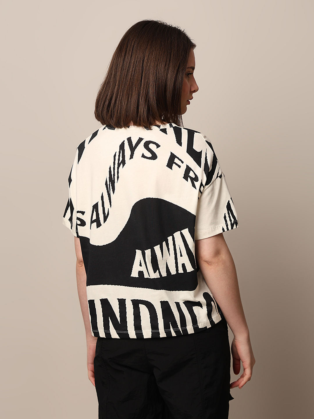 Beige Printed Boxy Fit T-Shirt