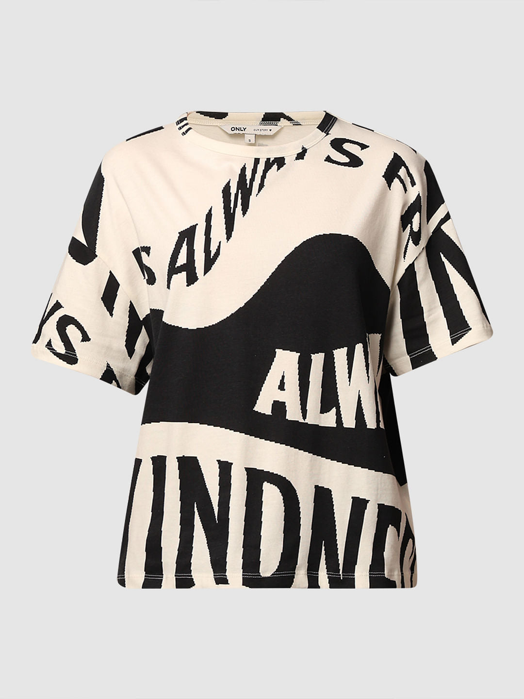 Beige Printed Boxy Fit T-Shirt