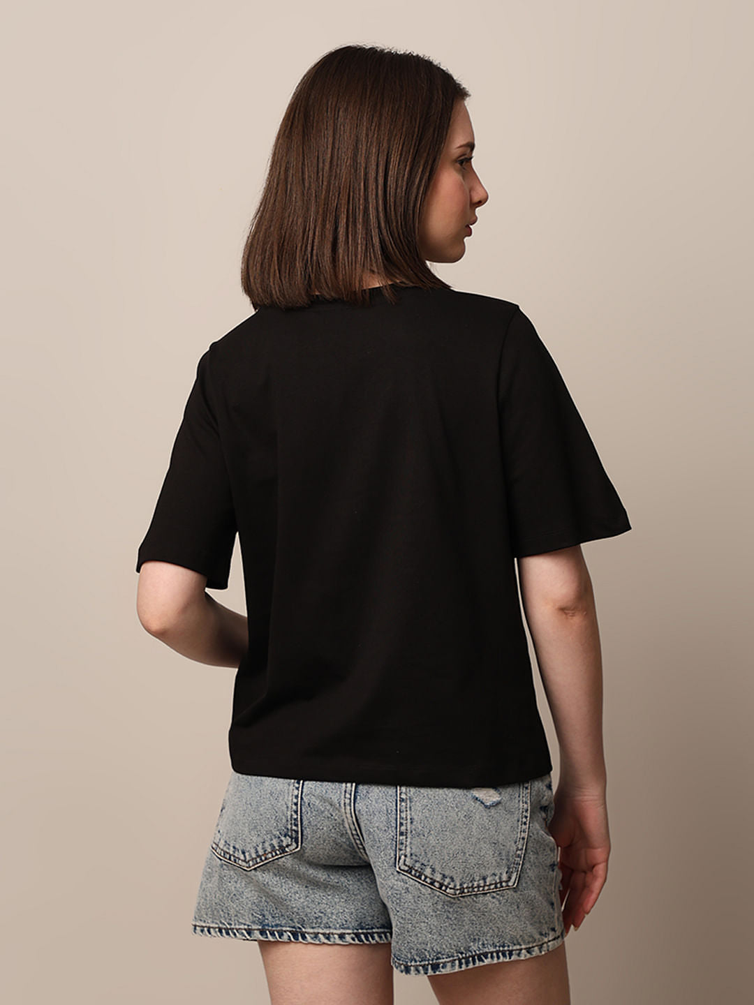 Black Appliqu Print T-Shirt