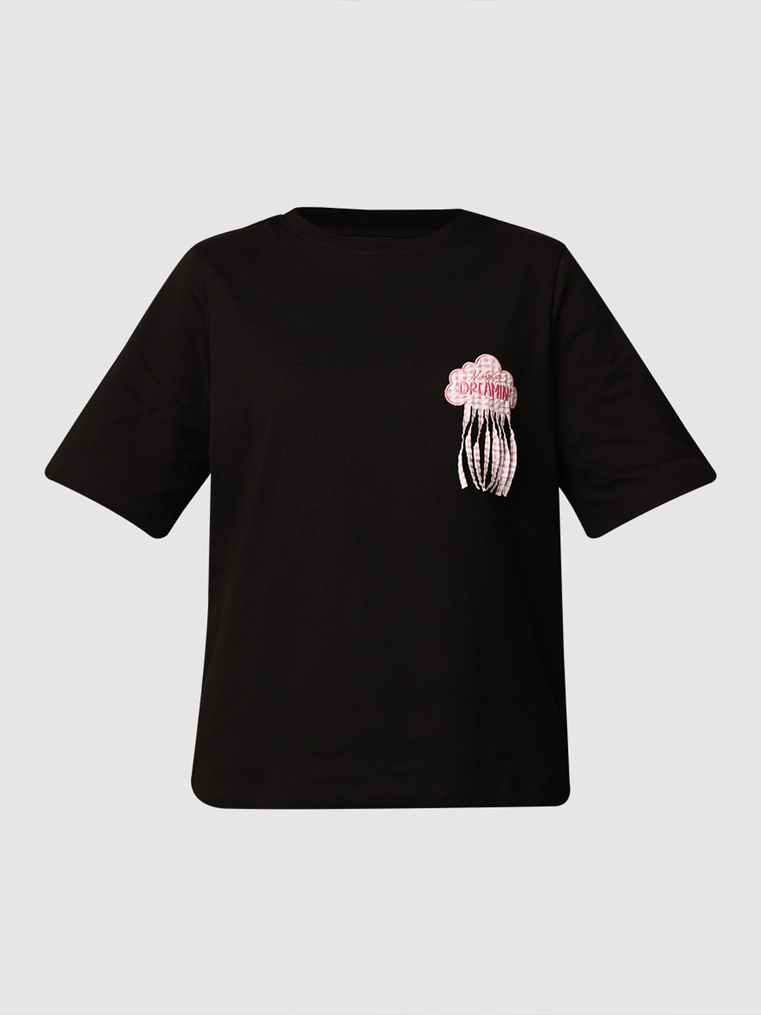 Black Appliqu Print T-Shirt