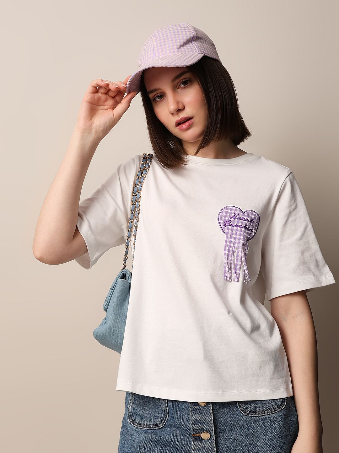 White Appliqu Print T-Shirt