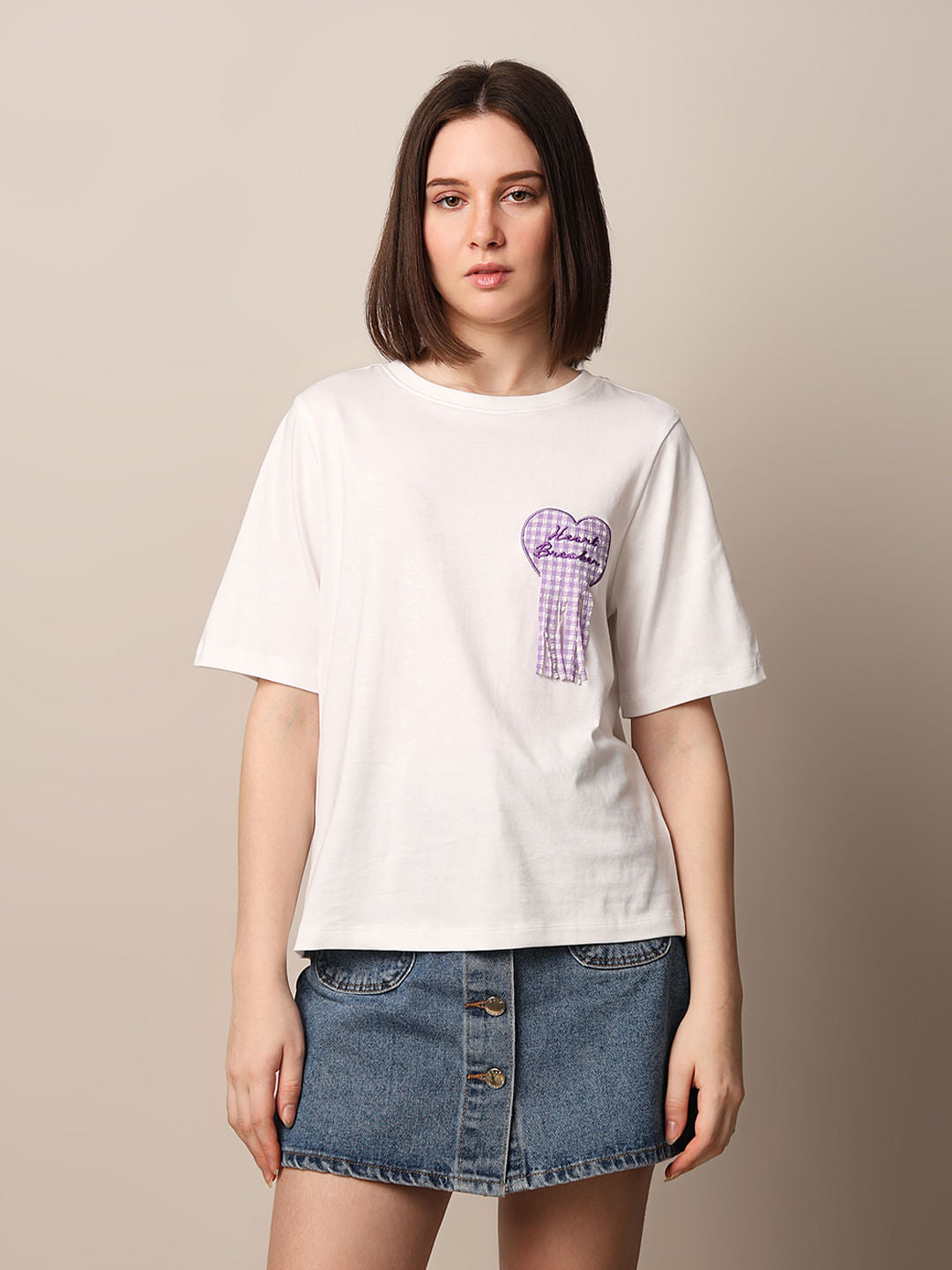 White Appliqu Print T-Shirt