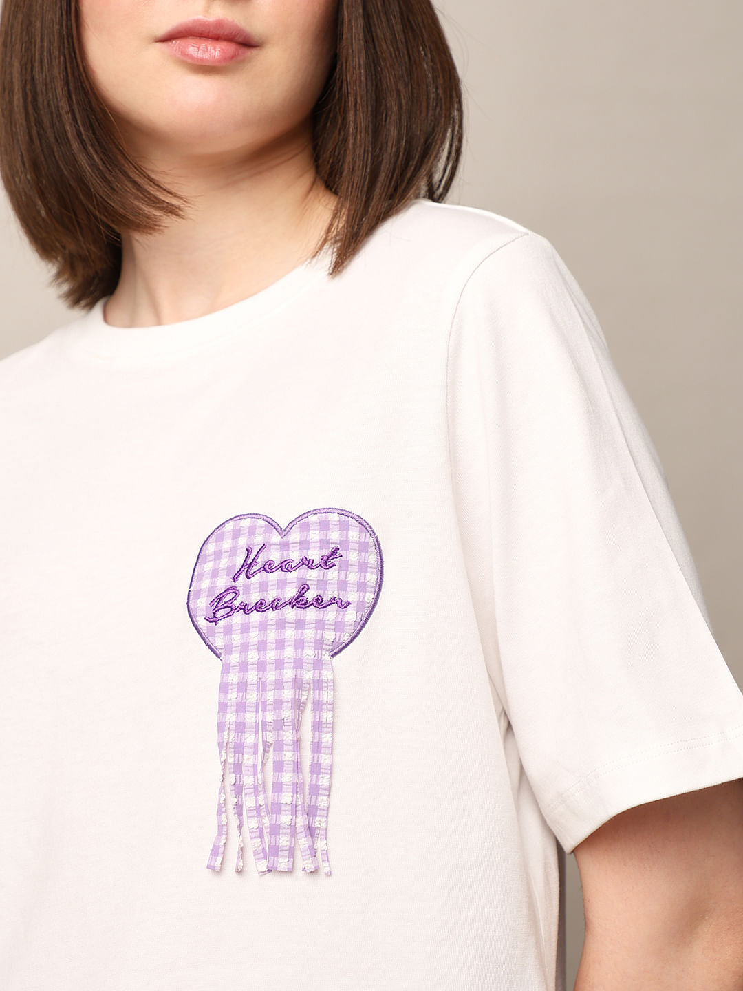 White Appliqu Print T-Shirt