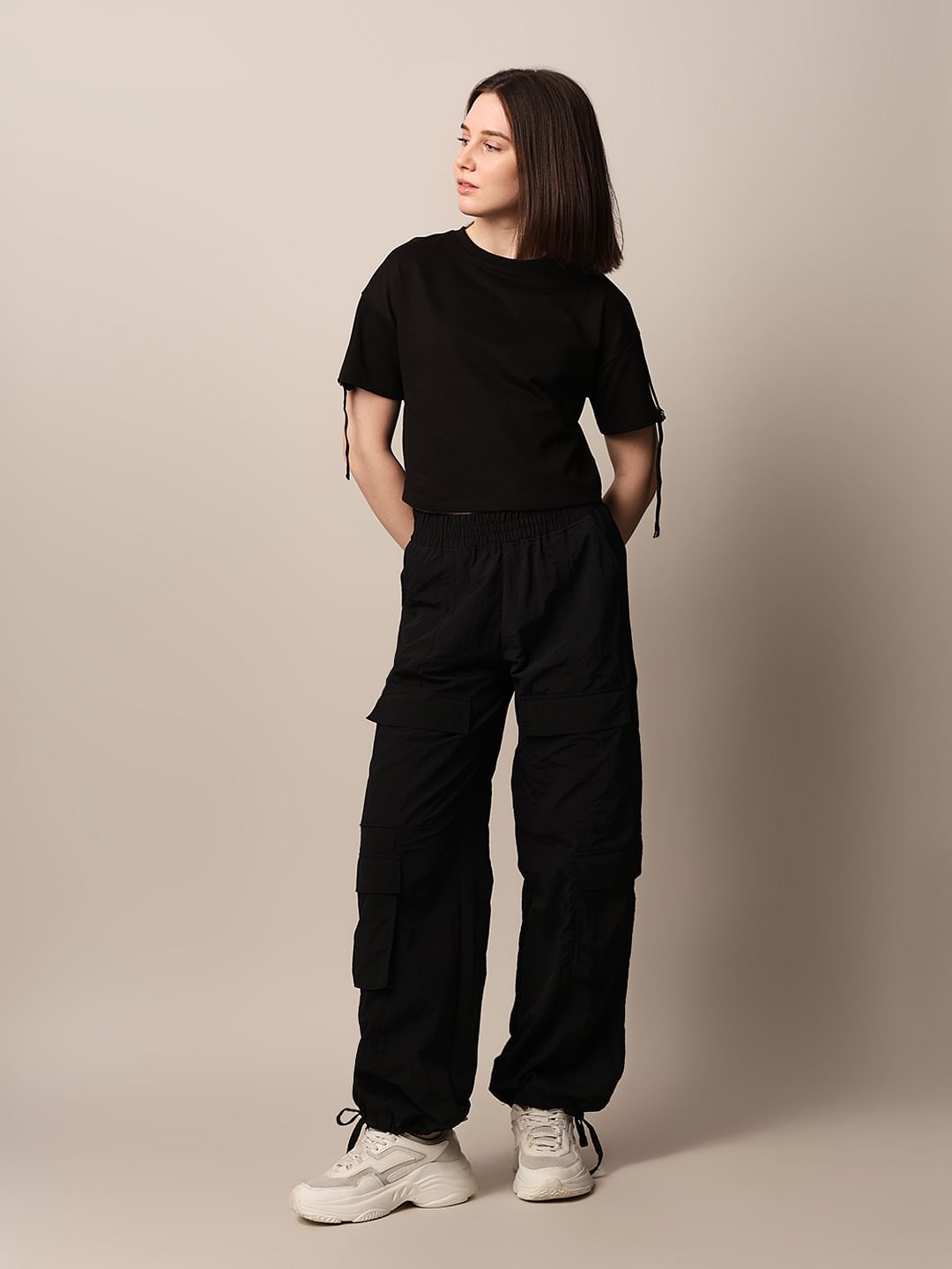 Black Fitted Strap Detail T-Shirt