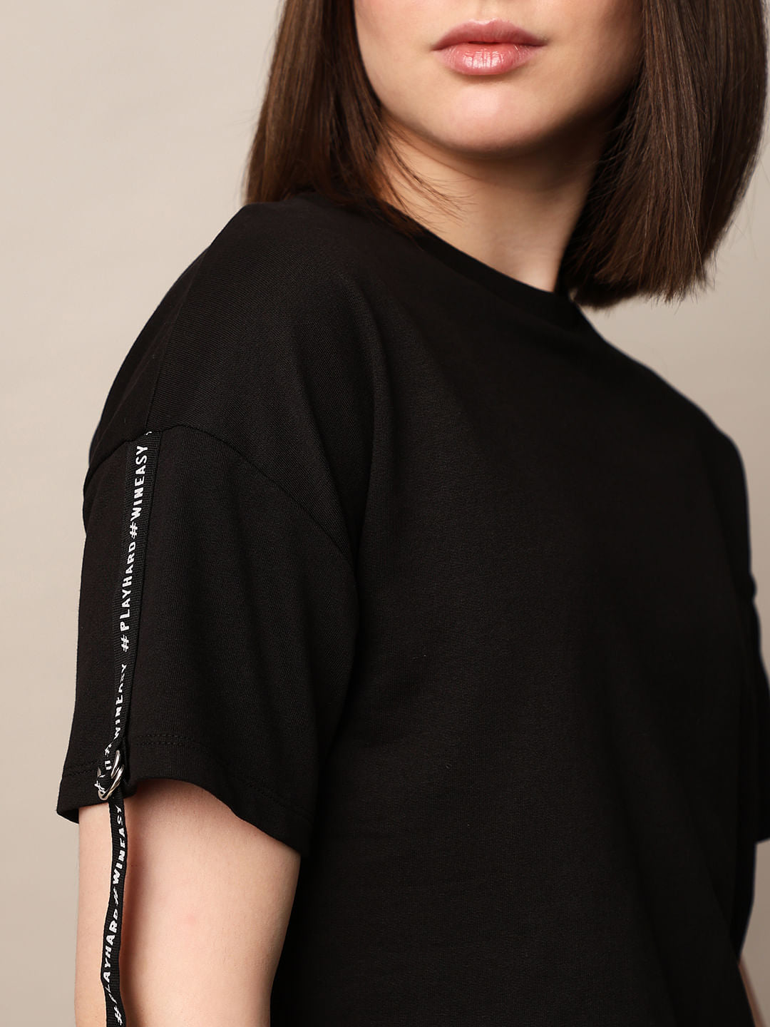 Black Fitted Strap Detail T-Shirt