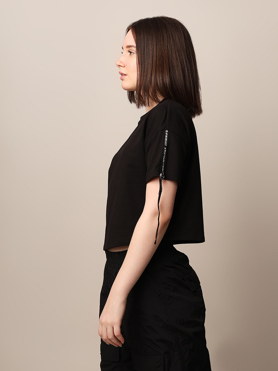 Black Fitted Strap Detail T-Shirt