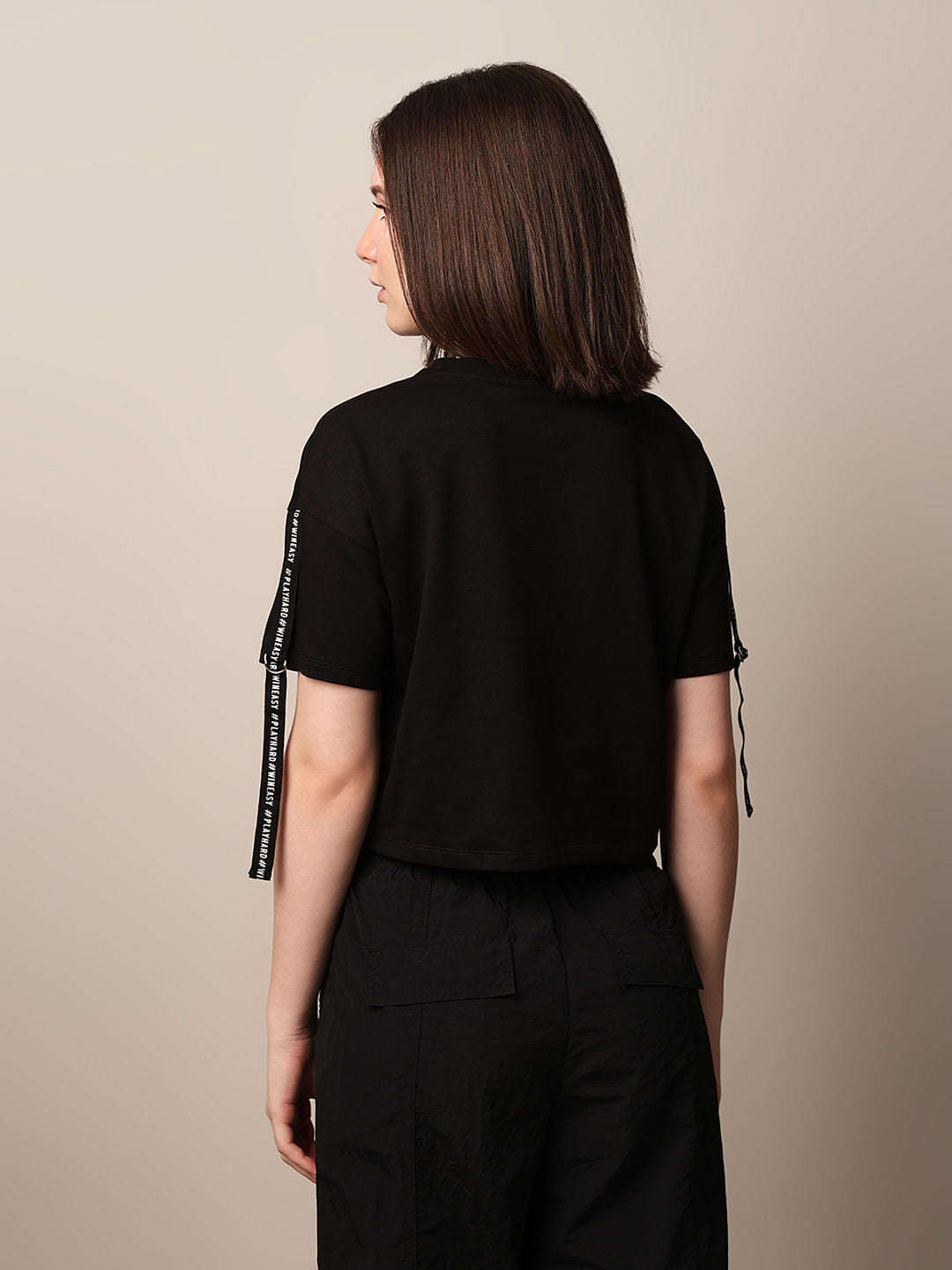 Black Fitted Strap Detail T-Shirt