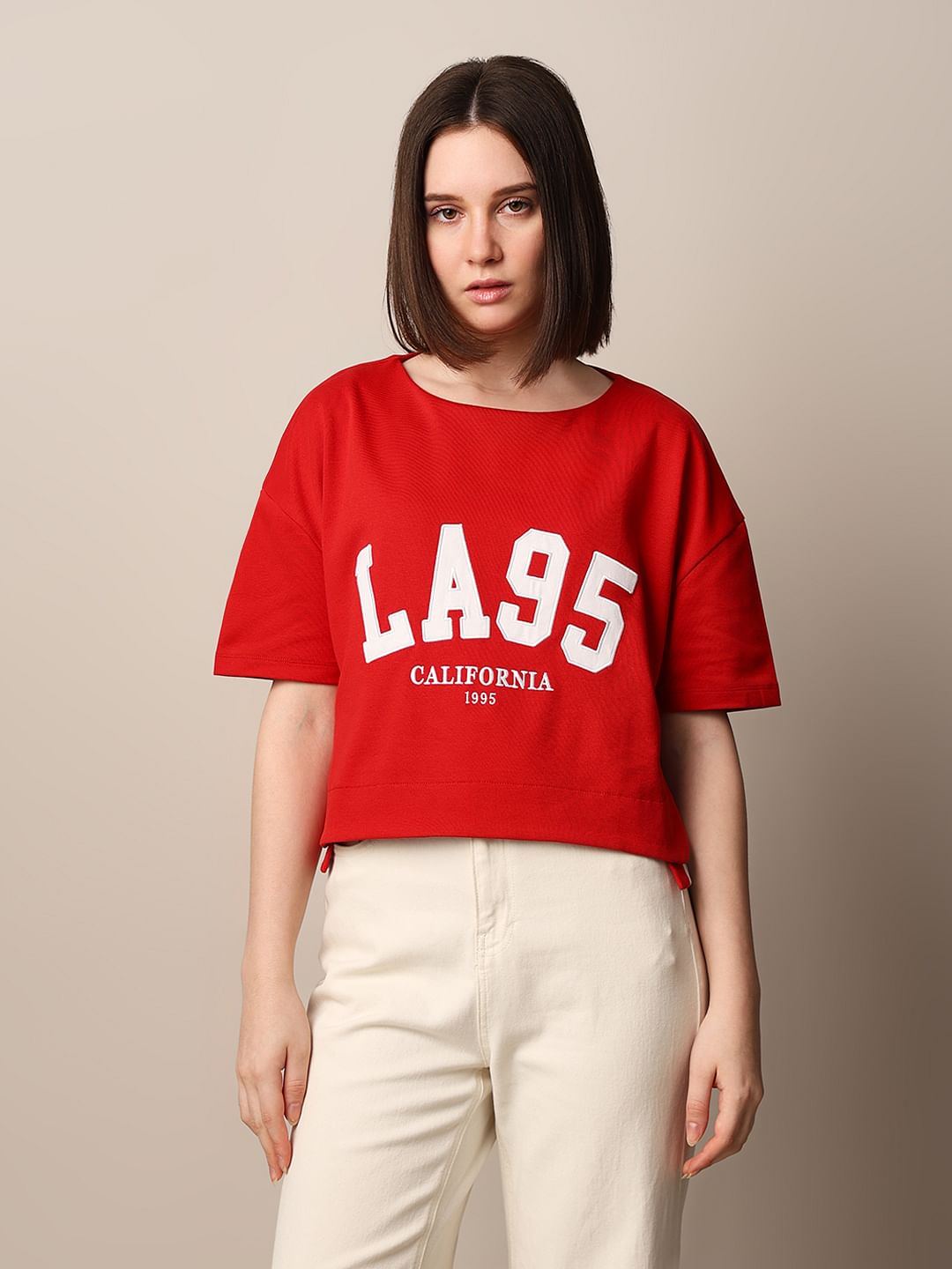 Red Printed Cropped T-Shirt