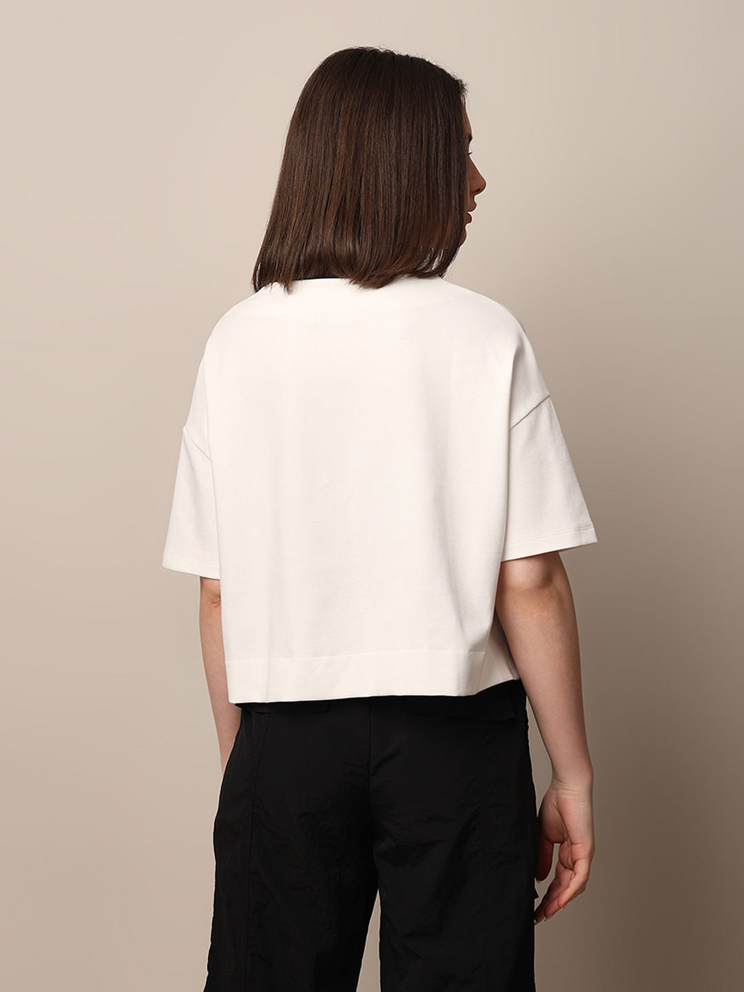 White Appliqu Text Boxy Fit T-Shirt