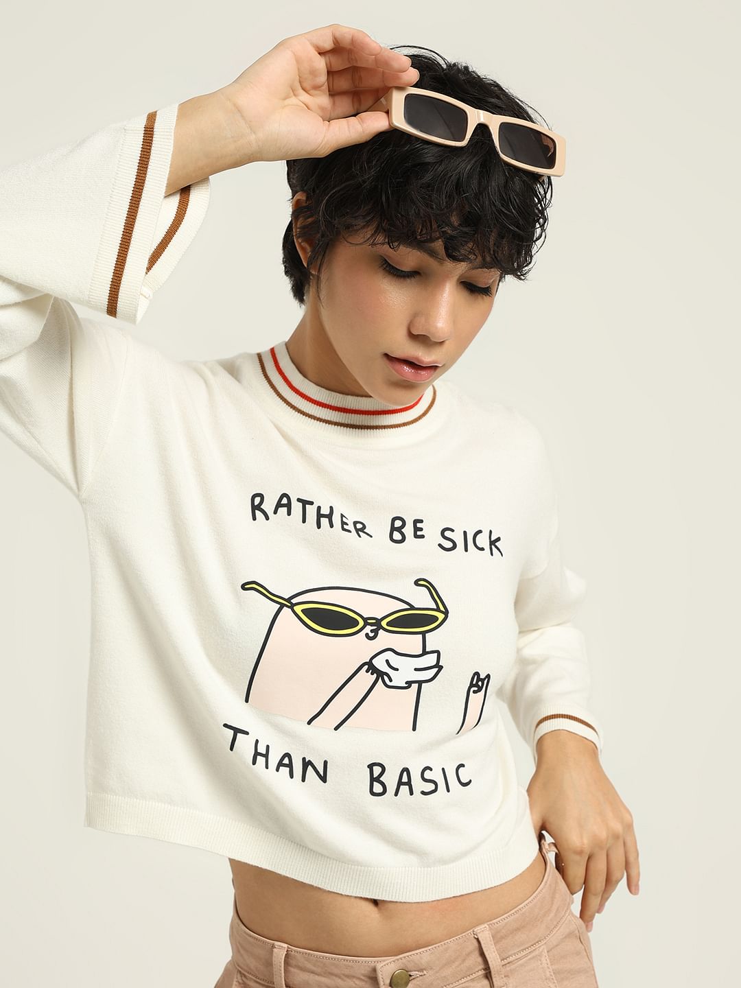 Ketnipz White Printed Boxy Fit Pullover